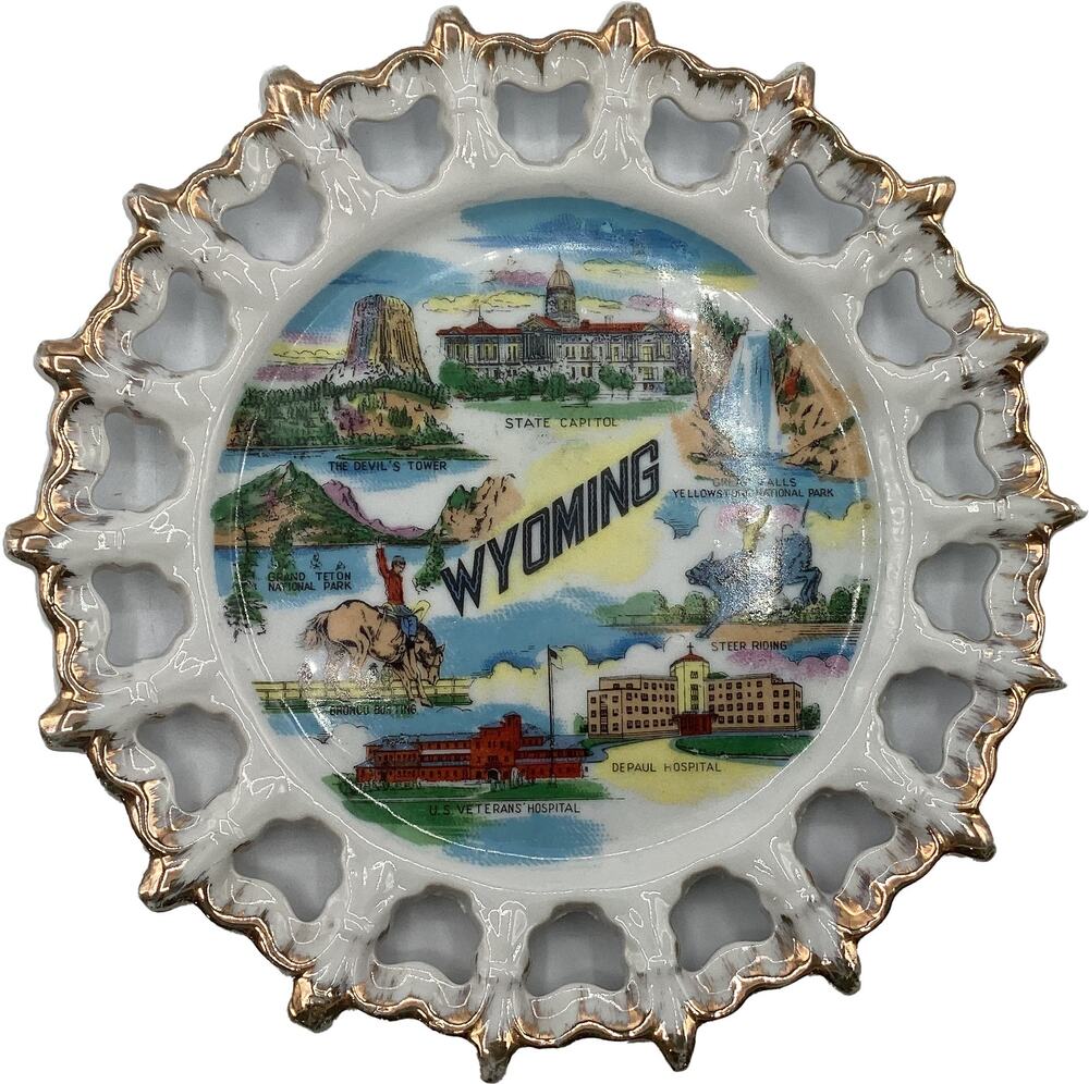 Vintage WYOMING Landmarks Collectible Souvenir Travel Memorabilia Plate Decor